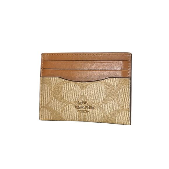 Coach Signature Leather Brown & tan Slim Id Card Case In Signature Canvas ID Car - Picture 1 of 4